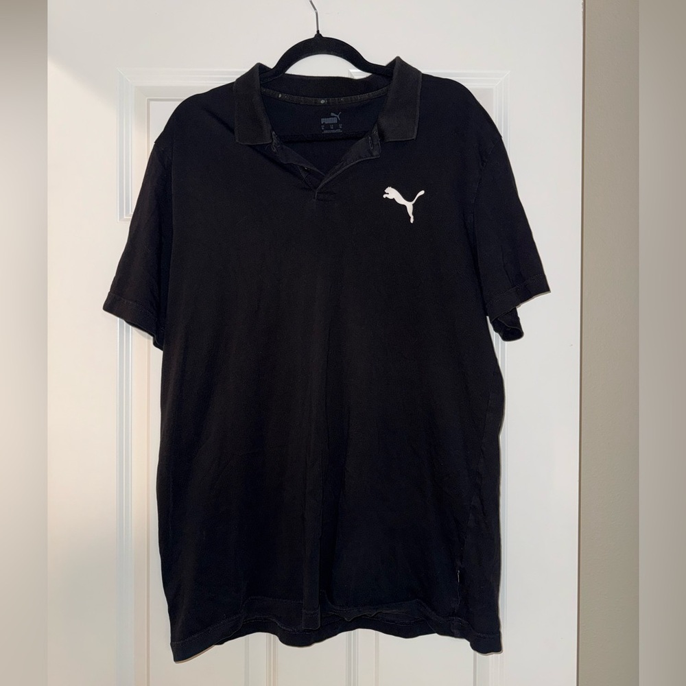Puma Men's Polo Shirt in Black with White Logo Size XL